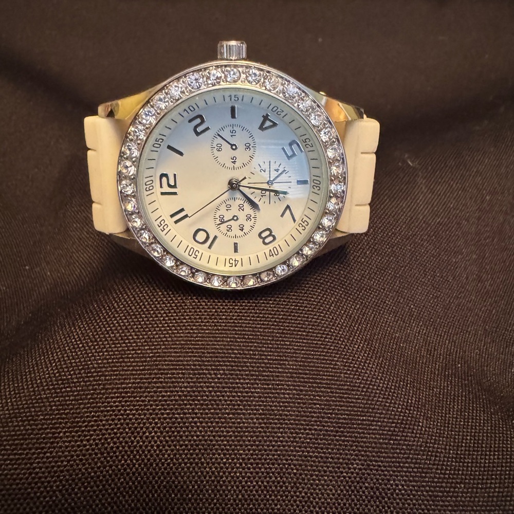 CLEARANCE Elegant Gold and Cream Watch with Crystal Accents